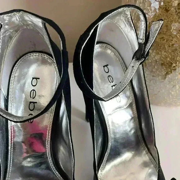 Bebe Hollace Black Peep Toe Heels Size 7 - Picture 3 of 13